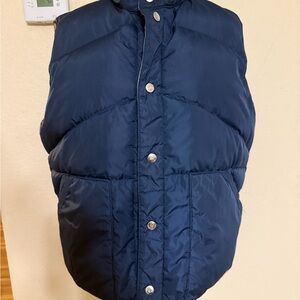 Vintage 80’s Camel Reversible Down Filled Navy Blue Khaki Snap Button Vest Large